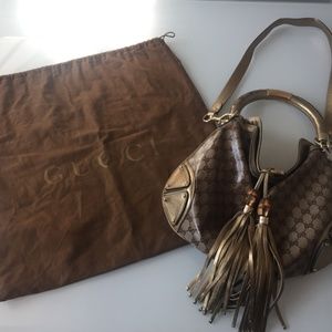 Authentic Gucci leather and canvas Hobo Bag